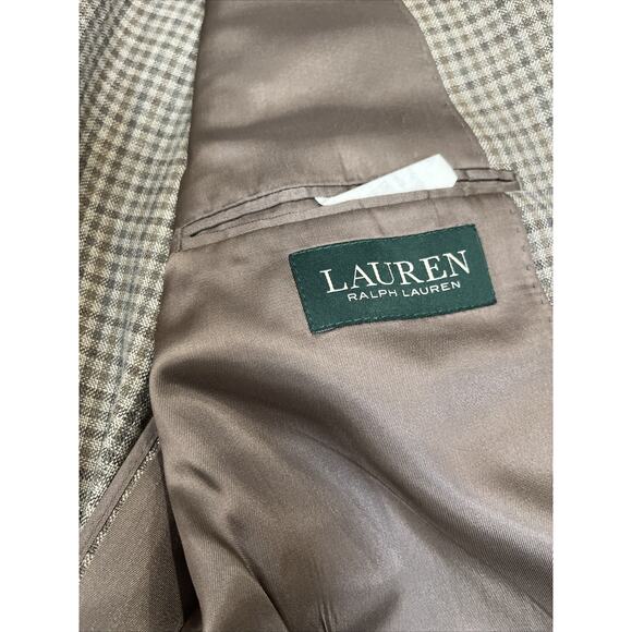 Lauren‎ Ralph Lauren Brown Grey Gingham Check 2 Button Blazer 46L - Picture 7 of 9